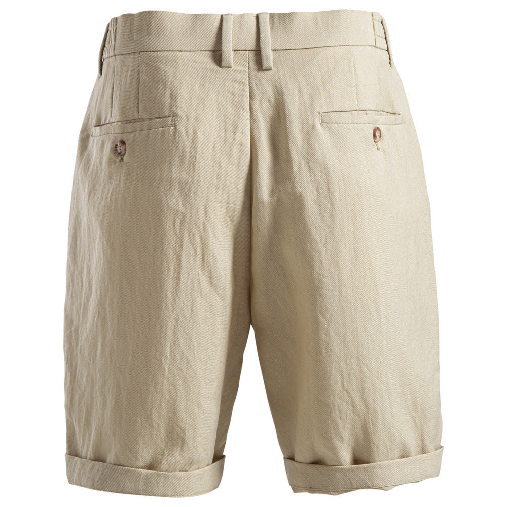 Herren nan lässige Leinenshorts mit Umschlag und Bundfalten Drune