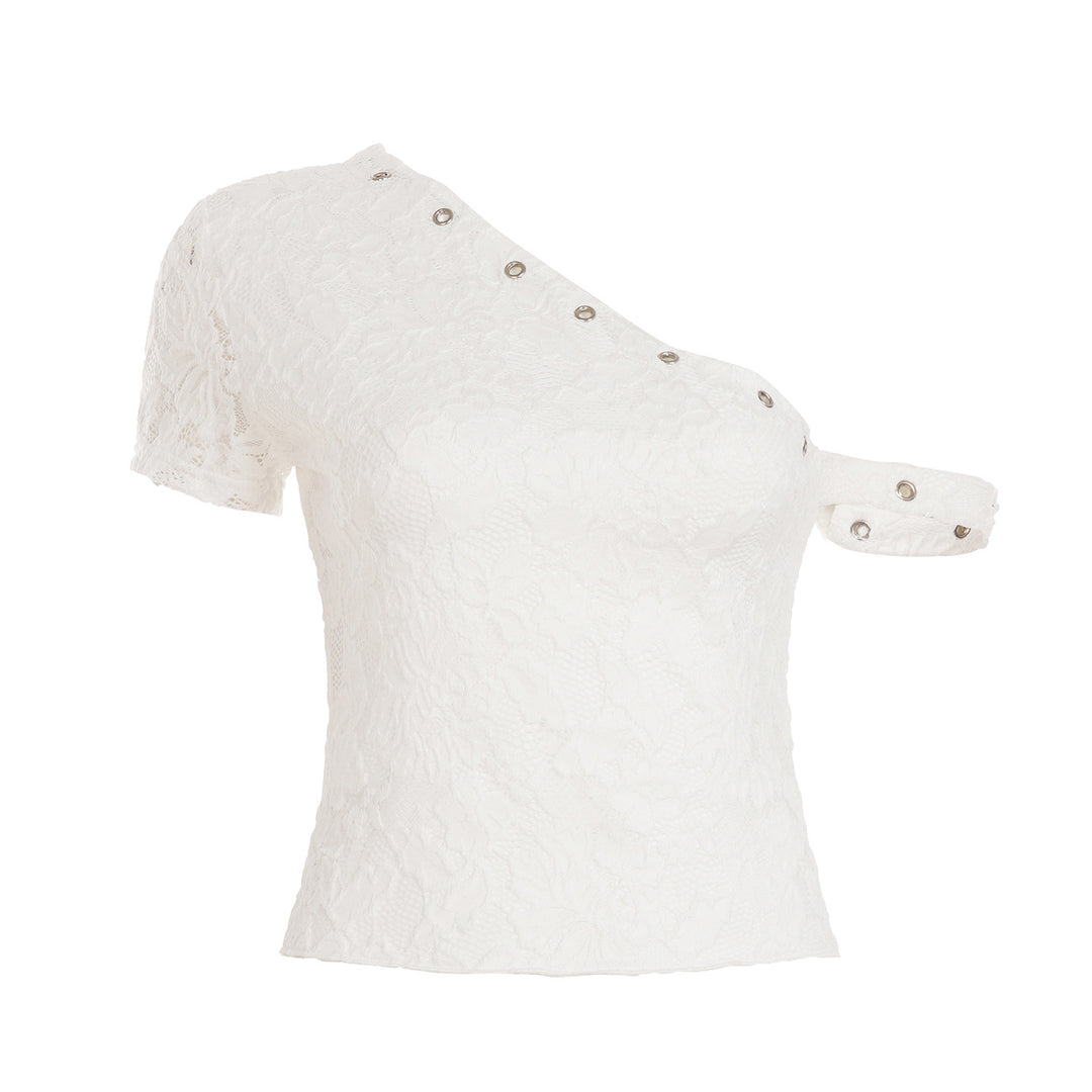 Damen elegantes Oberteil aus zarter Spitze mit kurzem Ärmel und aufregendem Design Drune