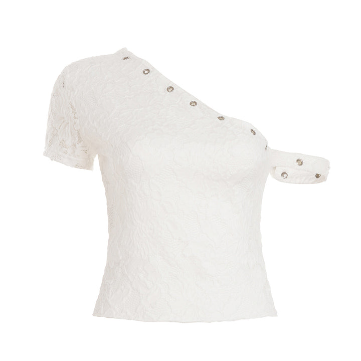Damen elegantes Oberteil aus zarter Spitze mit kurzem Ärmel und aufregendem Design Drune