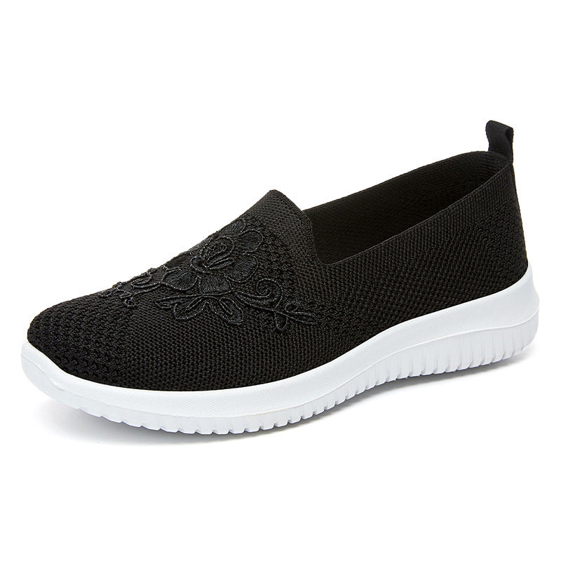 Damen nan eleganter Strick-Slipper mit floraler Stickapplikation, elastischem Einstieg und federleichter EVA-Laufsohle Drune
