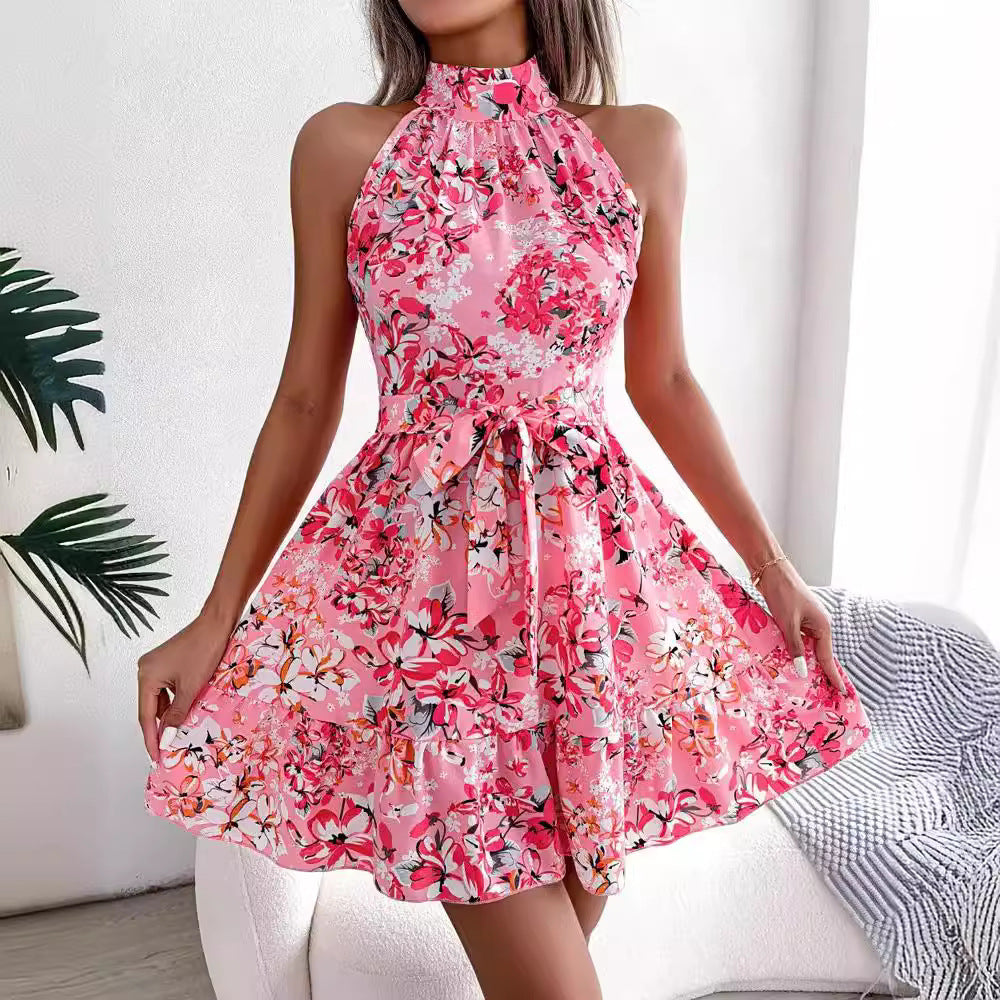 Damen Blumendesign Halterkleid mit verspieltem Rock Drune
