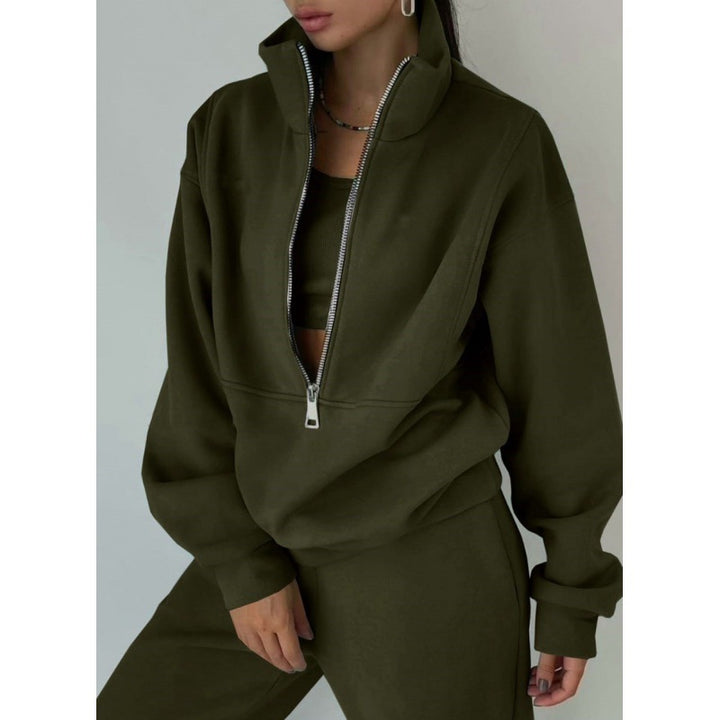 Damen lässiger Zip-Pullover mit hohem Kragen Drune