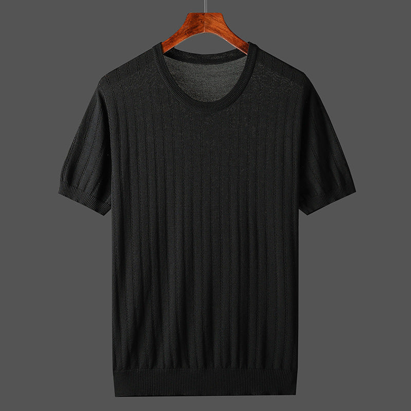 Damen Kurzarm Strickoberteil mit feinem Liniendesign und komfortablem Schnitt Drune