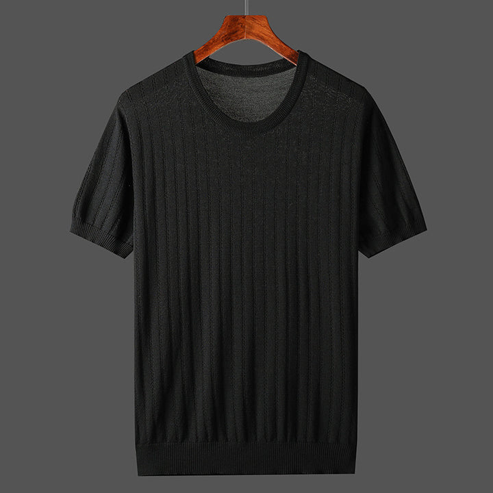 Damen Kurzarm Strickoberteil mit feinem Liniendesign und komfortablem Schnitt Drune