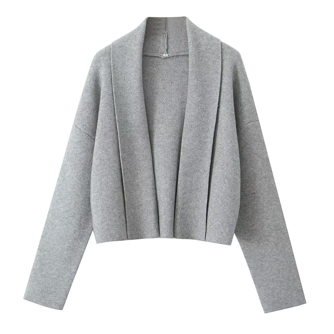 Damen lässige Strickjacke mit offenem Design und V-Ausschnitt Drune