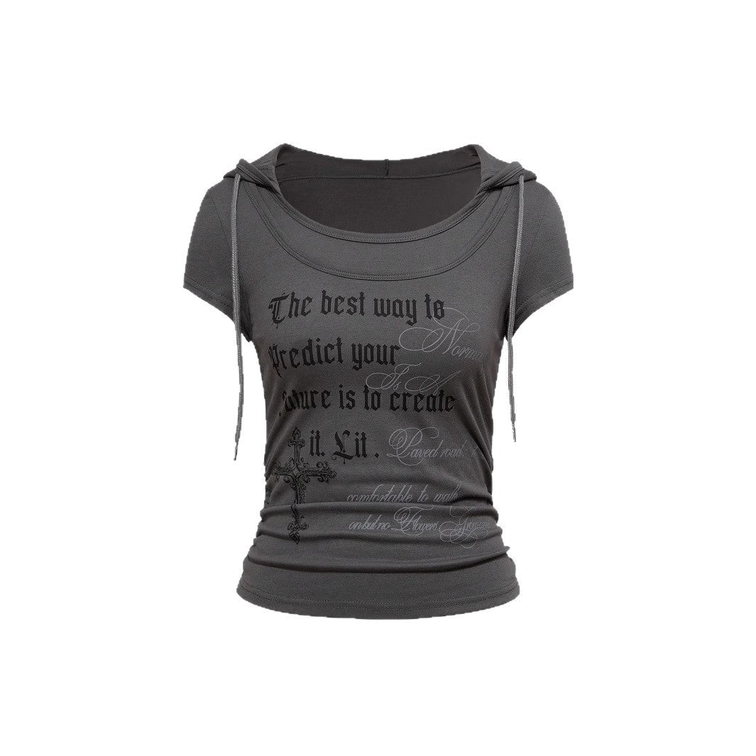 Damen Kapuzen-T-Shirt mit einzigartigem Schriftzug Drune