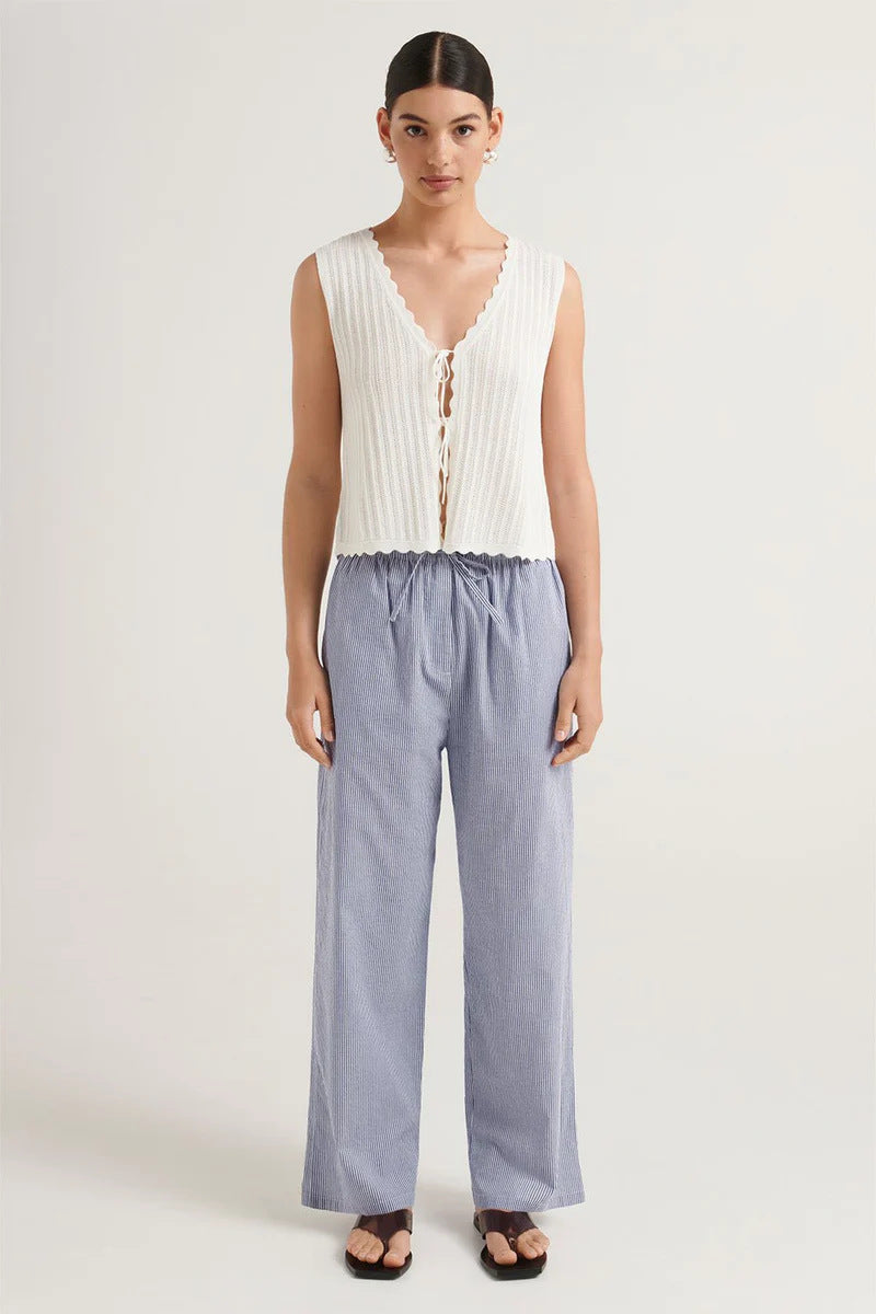 Damen lässige bequeme Schlafhose aus leichtem Baumwollstoff mit eleganten Streifen Drune