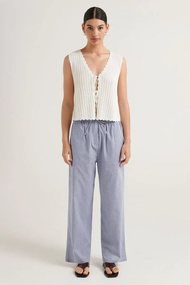 Damen lässige bequeme Schlafhose aus leichtem Baumwollstoff mit eleganten Streifen Drune