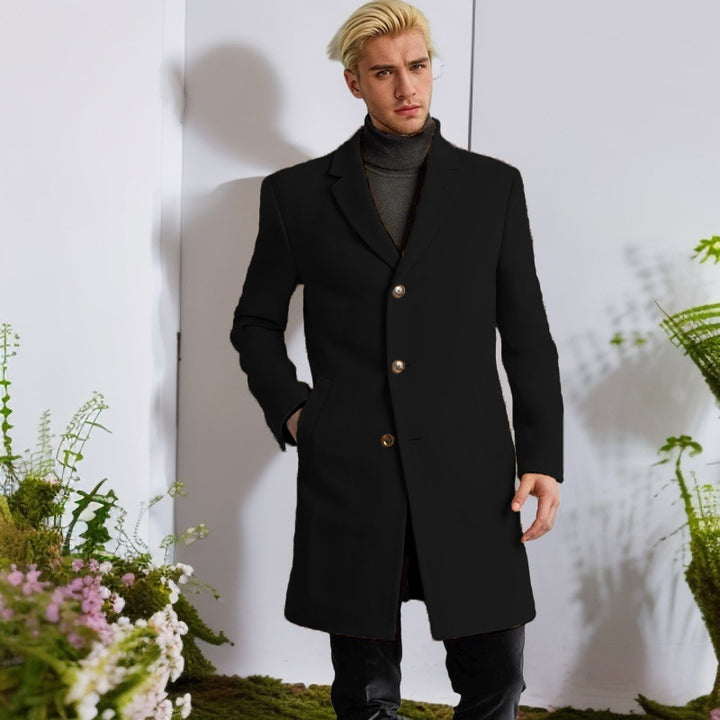 Herren eleganter Langmantel mit goldenen Knöpfen und klassischem Schnitt Drune