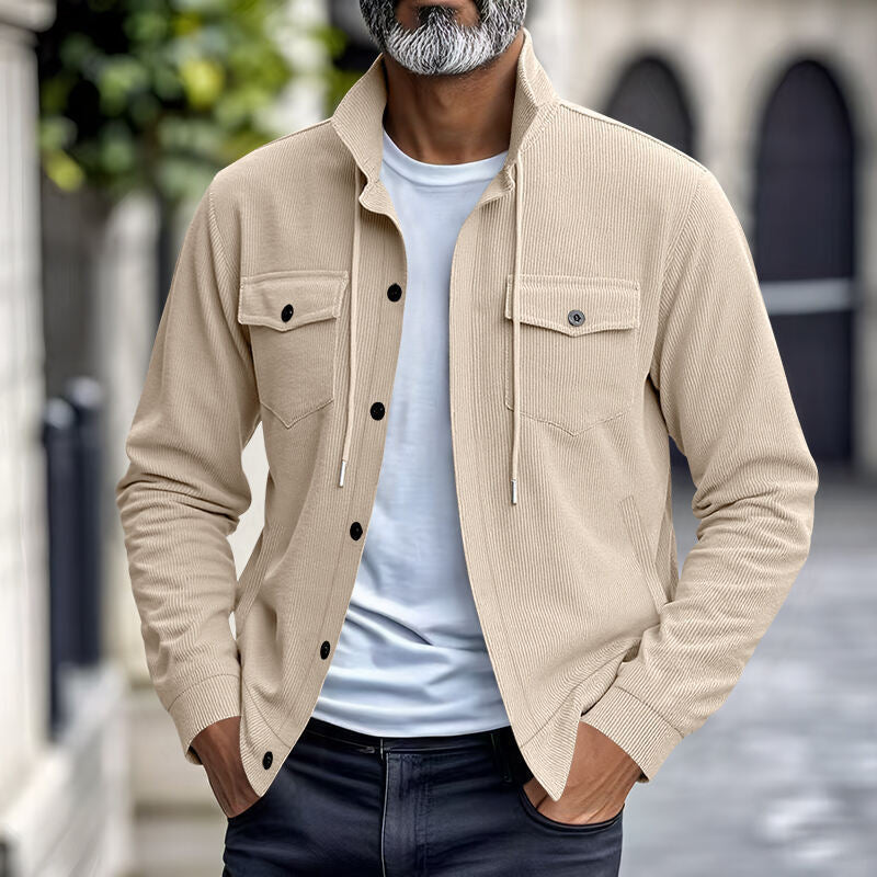 Herren gestreifte Utility-Jacke mit hochschließendem Kragen Drune