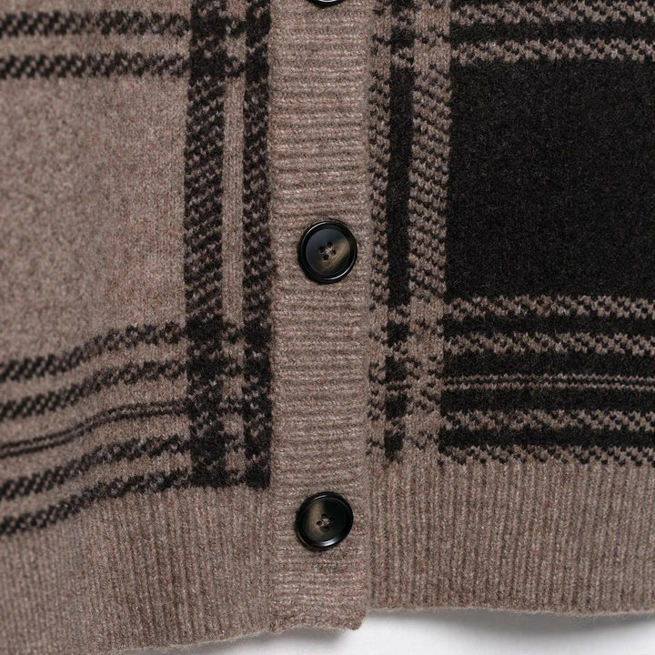 Damen modische Strickjacke mit Karomuster und Knopfdetails Drune