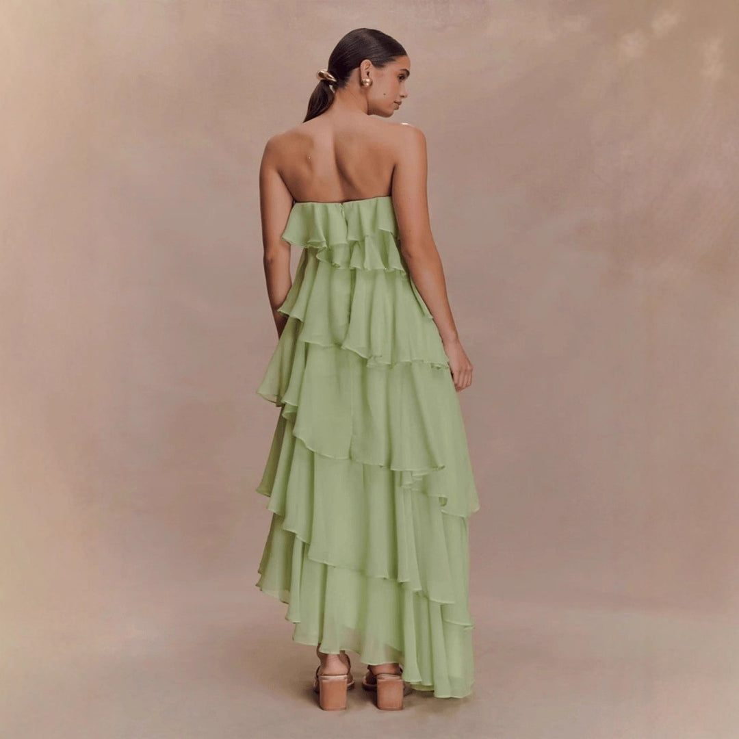 Damen Langes Rüschensommerkleid mit gerafften Details Drune