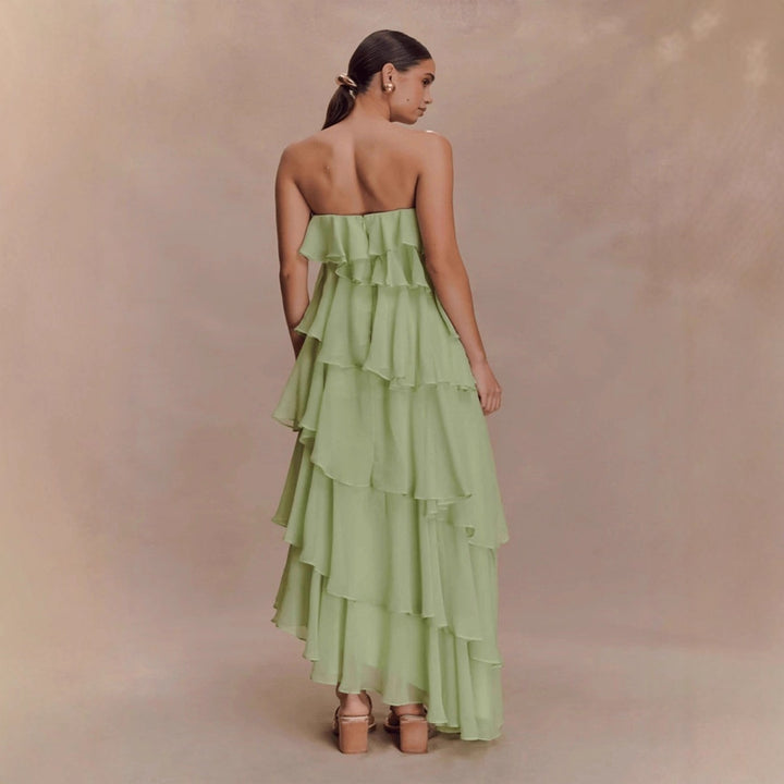 Damen Langes Rüschensommerkleid mit gerafften Details Drune