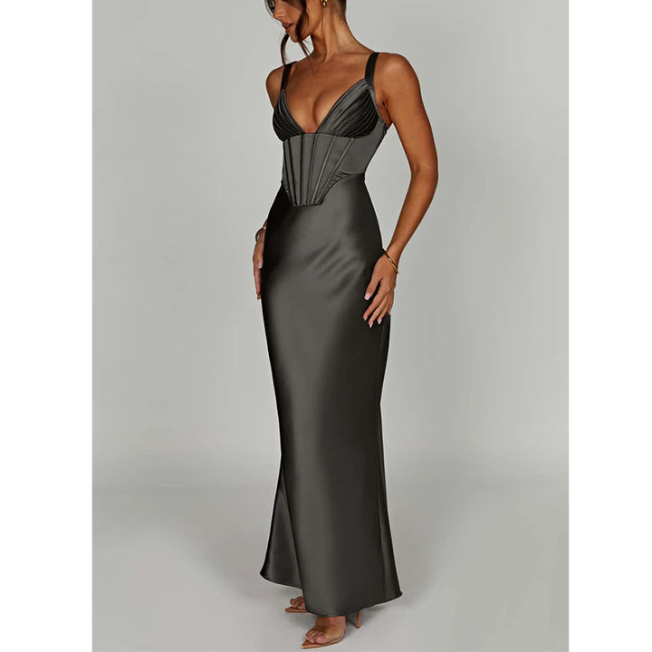 Damen Elegantes Abendkleid mit tailliertem Oberteil und schmalen Trägern Drune