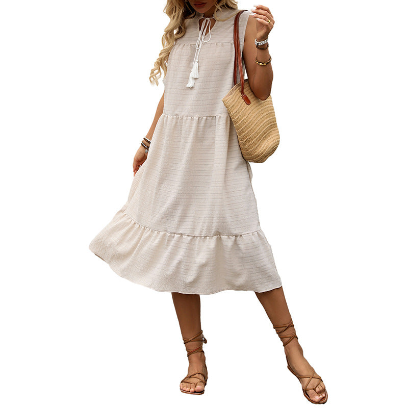 Damen Sommerliches Maxikleid mit asymmetrischem Volant und Bindegürtel Drune