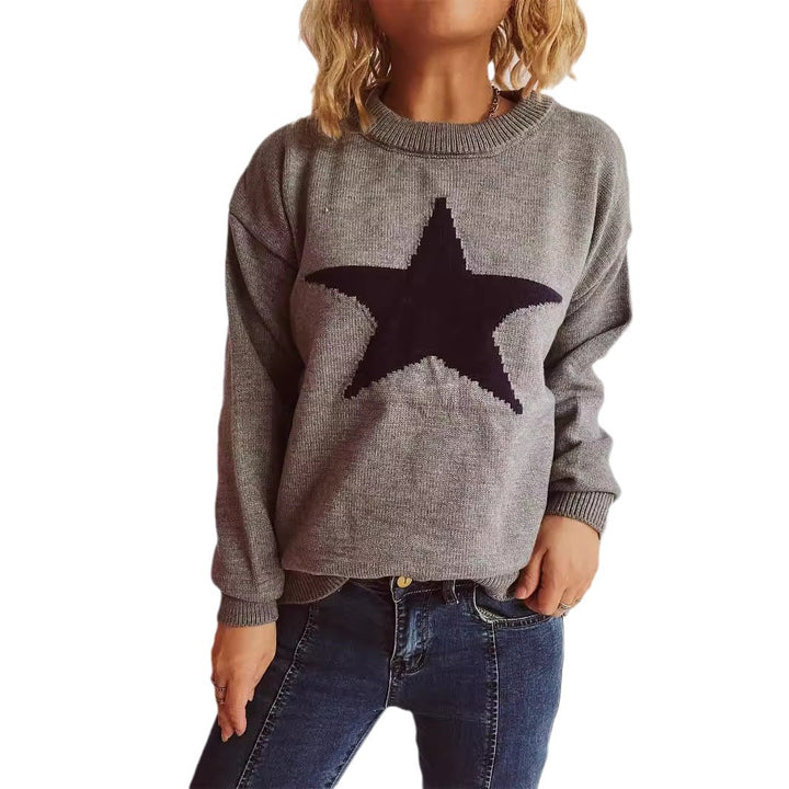 Damen lässiger Pullover mit auffälligem Sternmuster Drune