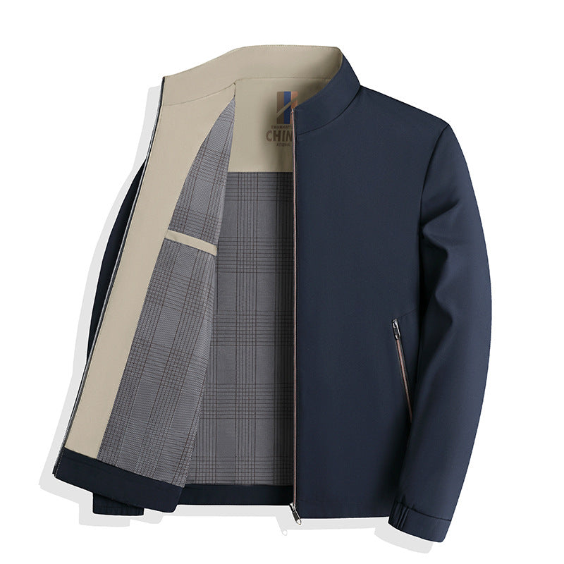 Herren nan leichte Harringtonjacke mit Stehkragen, Reißverschlusstaschen und kariertem Innenfutter Drune