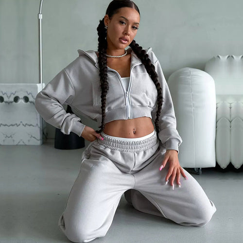 Damen Sport Set mit cropped Jacke und weiten Hosen Drune