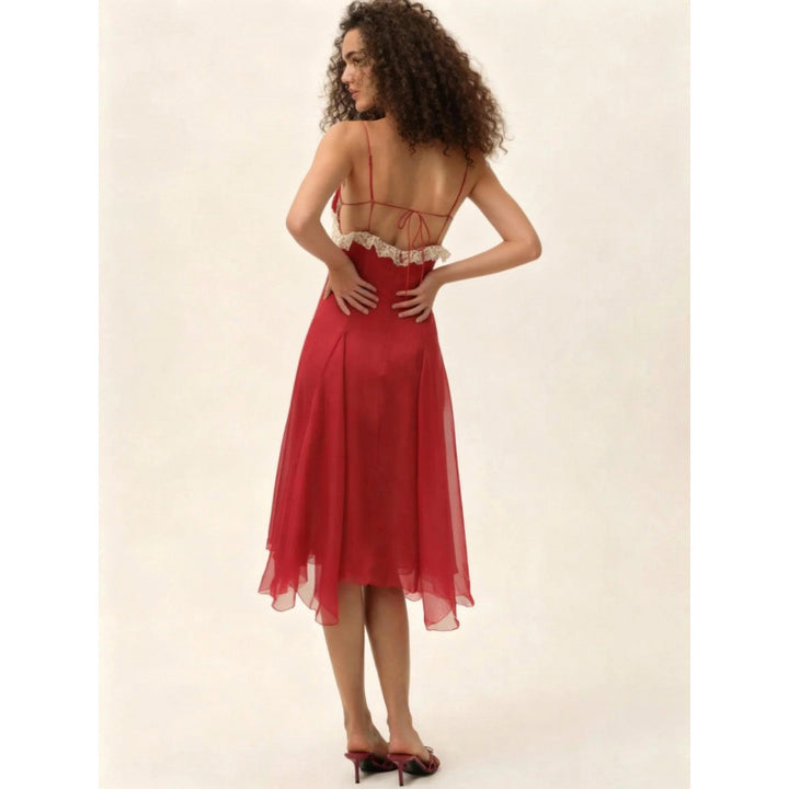 Damen Fließendes Midi-Kleid mit raffinierten Rüschendetails Drune