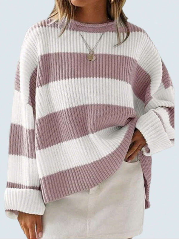 Damen Grob gestrickter Pullover mit modernem Streifenmuster und lässigem Schnitt Drune