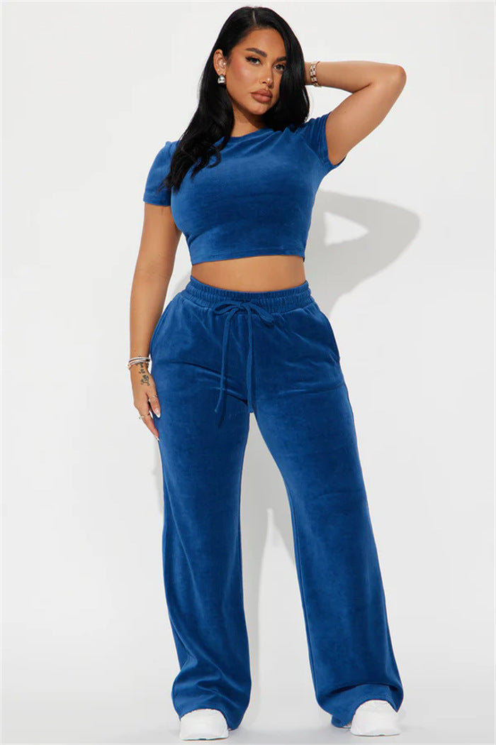 Damen Kuscheliges Fleece-Loungewear-Set mit cropped Oberteil und weiter Hose Drune