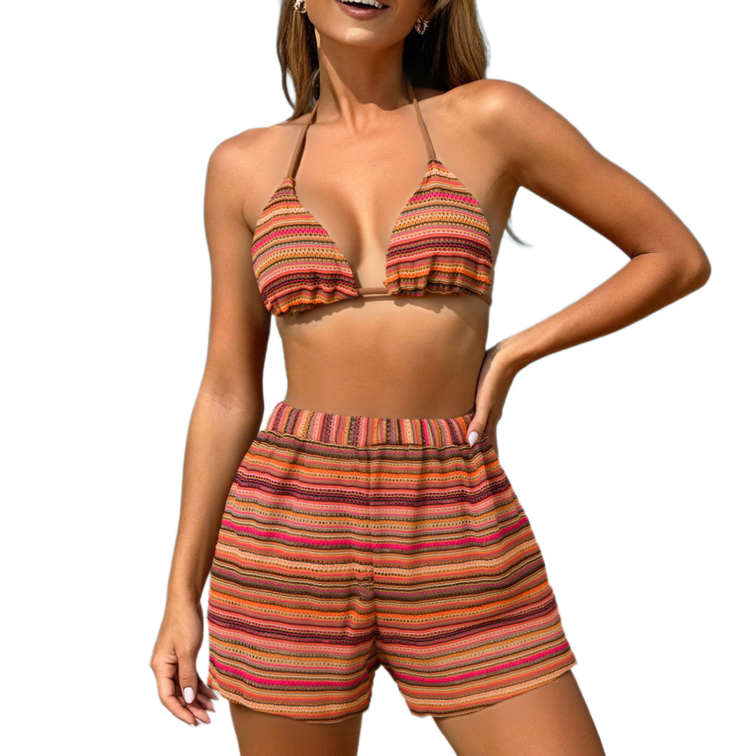 Damen Triangel-Bikini mit Rüschendetails und lässigen Shorts Drune