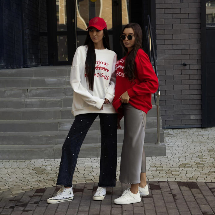 Damen lässiger Sweatshirt mit kreativem Schriftzug Drune