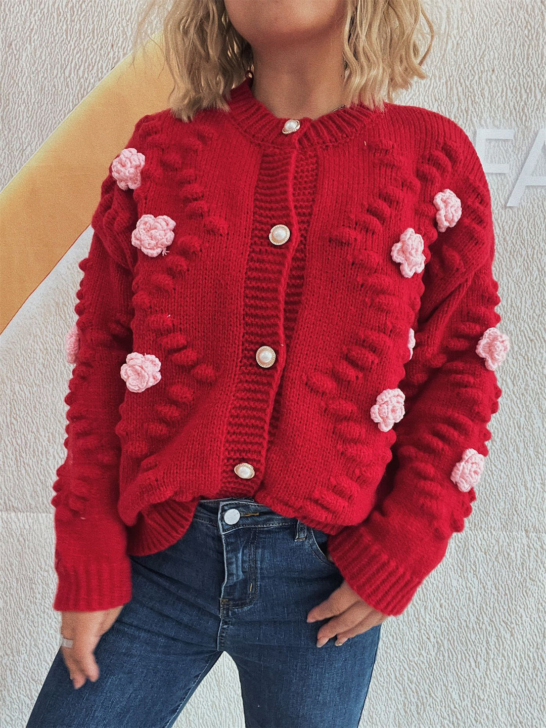 Damen Strickjacke mit floralen Applikationen und komfortablem Schnitt Drune