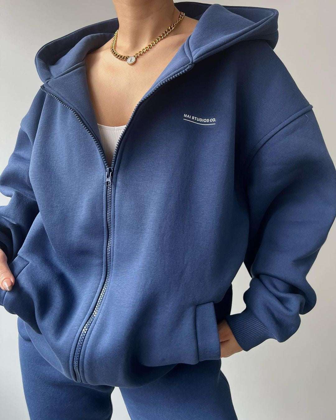 Damen lässiger Oversized Hoodie mit durchgehendem Reißverschluss und praktischen Kängurutaschen Drune