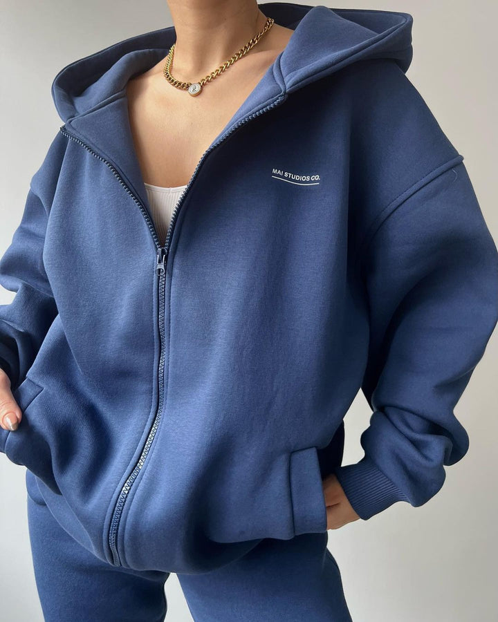 Damen lässiger Oversized Hoodie mit durchgehendem Reißverschluss und praktischen Kängurutaschen Drune