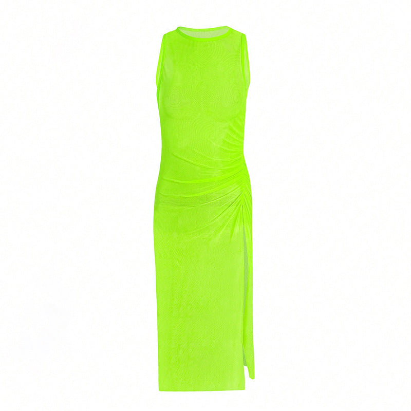 Damen knielanges Kleid mit asymmetrischem Schnitt und raffinierten Drapierungen Drune