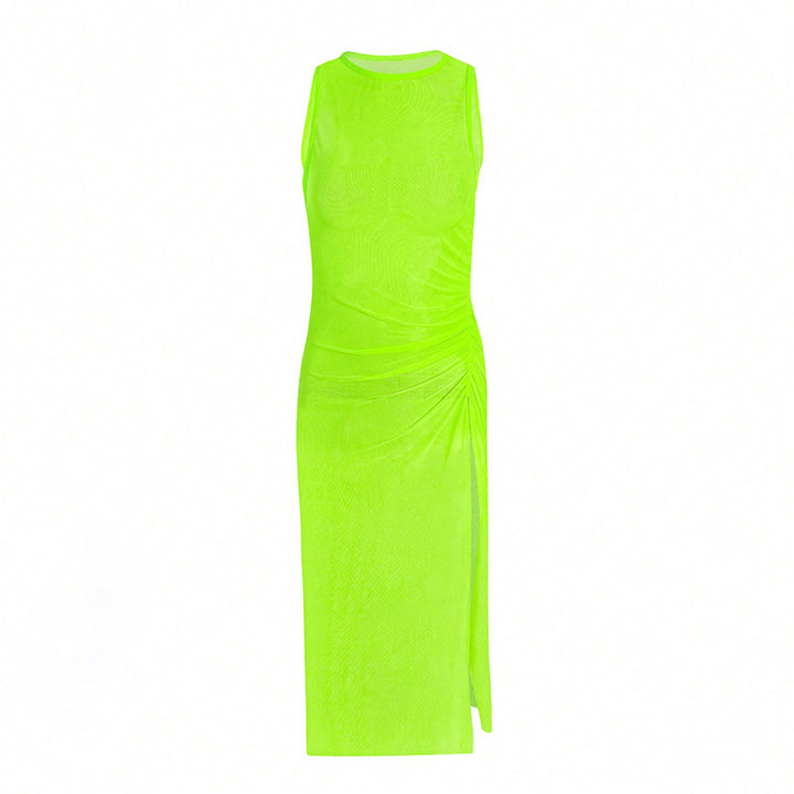 Damen knielanges Kleid mit asymmetrischem Schnitt und raffinierten Drapierungen Drune