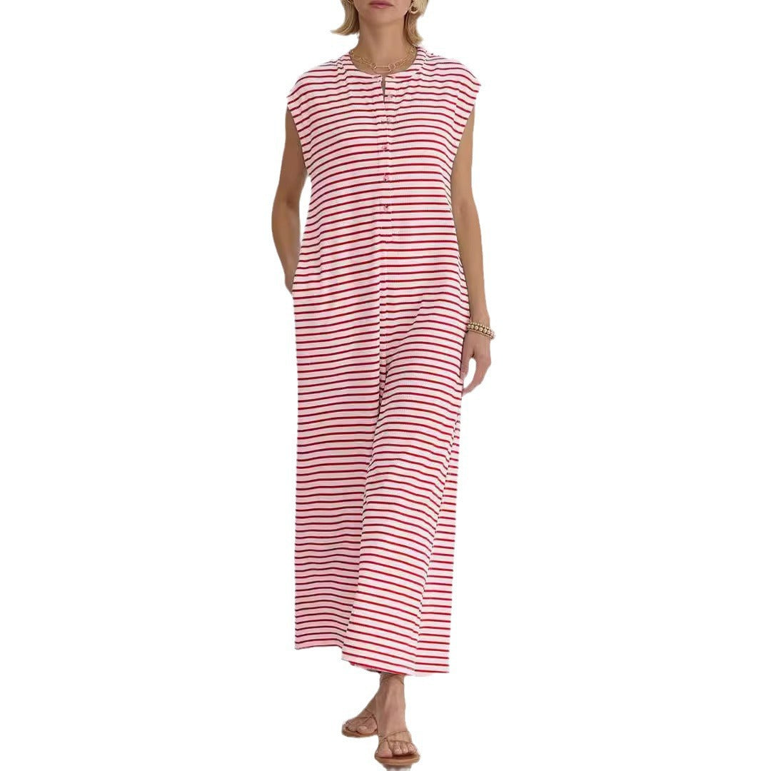 Damen lässiger Jumpsuit mit modernem Streifenmuster und praktischen Taschen Drune