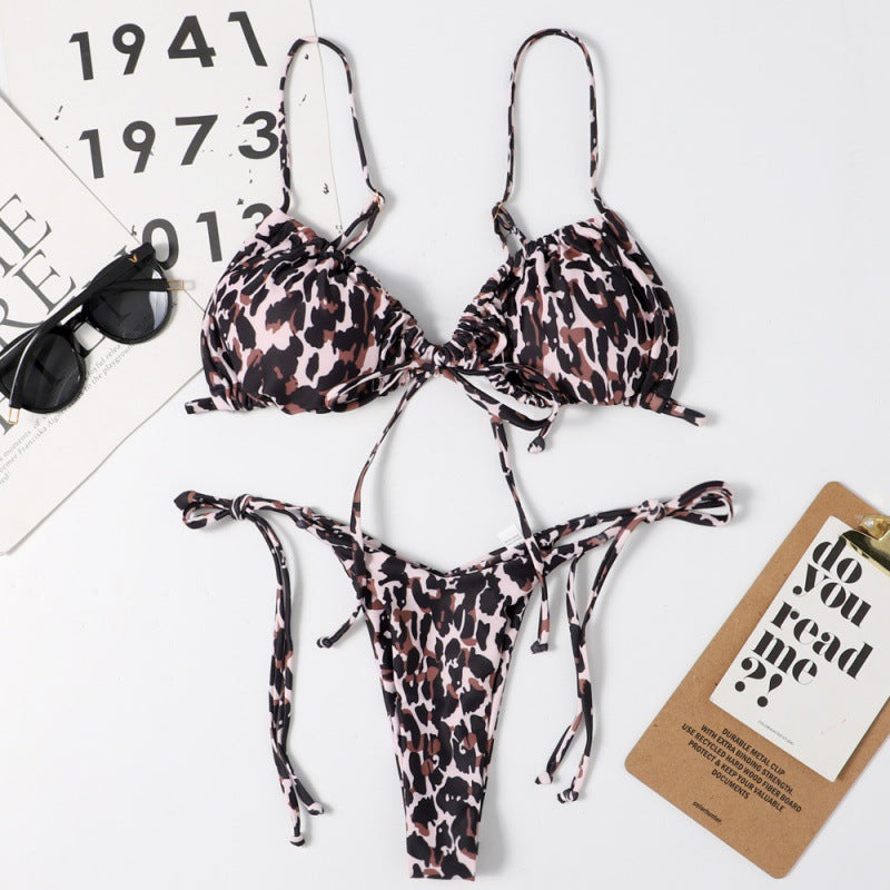 Damen Tiefer Ausschnitt Triangel-Bikini mit verspielten Bindebändern Drune