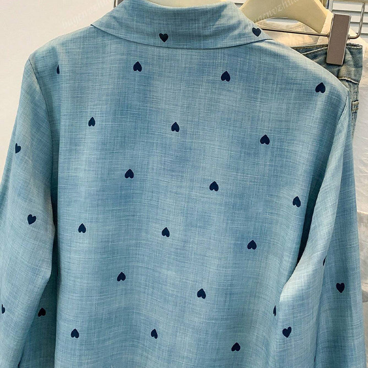 Damen lässige Chiffonbluse mit Herzmuster und klassischem Schnitt Drune