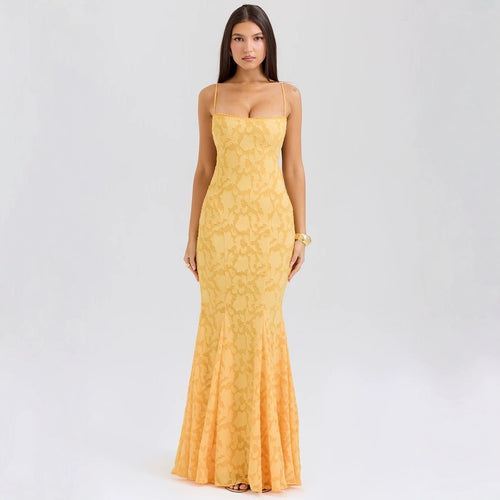 Damen elegantes Abendkleid mit floralem Spitzenmuster Drune