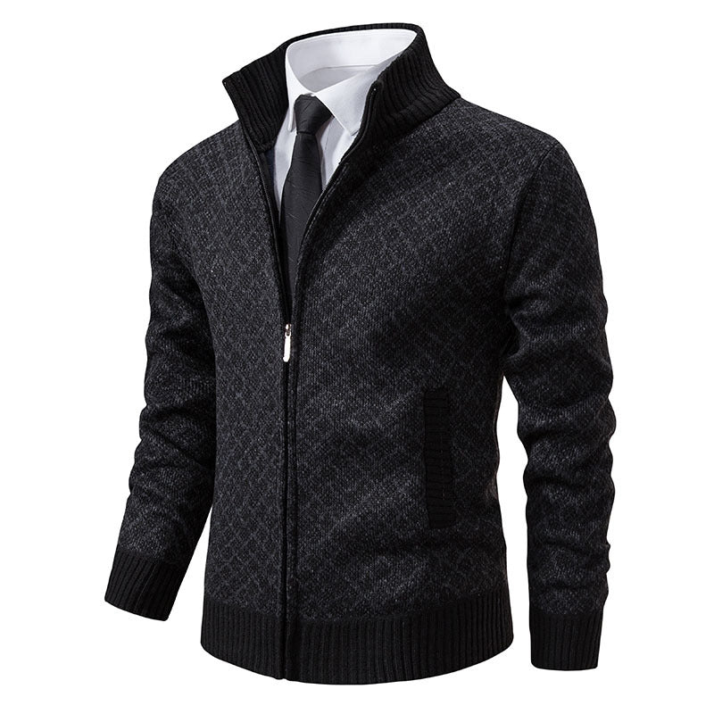 Herren nan gemusterte Strickjacke mit Stehkragen und durchgehendem Reißverschluss Drune