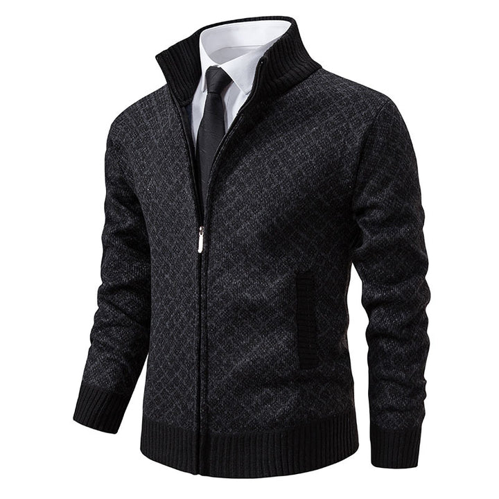 Herren nan gemusterte Strickjacke mit Stehkragen und durchgehendem Reißverschluss Drune