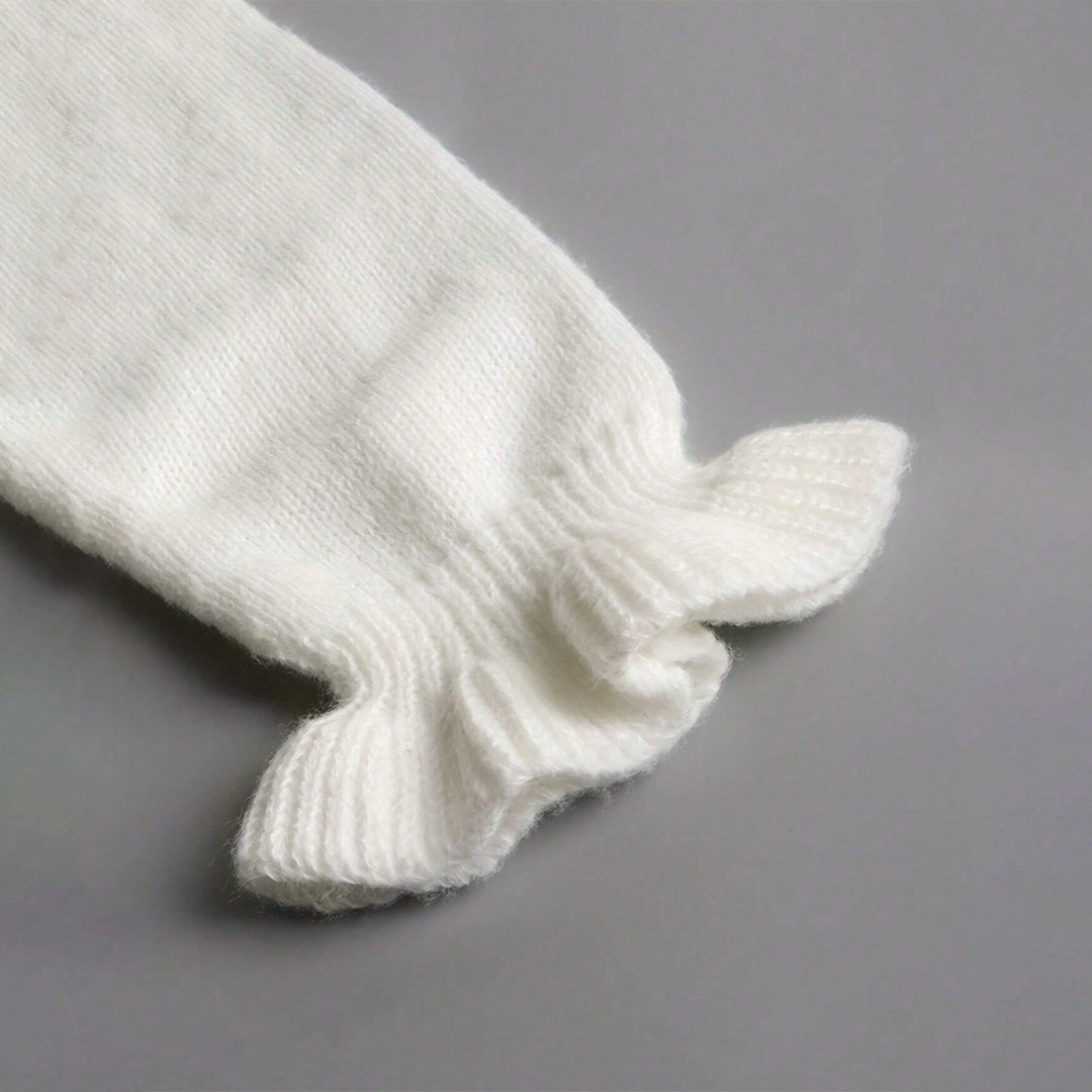 Damen Strickpullover mit Rüschendetails und perlenverzierten Knöpfen Drune