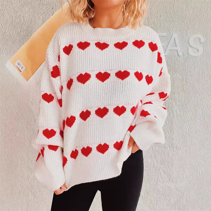 Damen kuscheliger Pullover mit romantischem Herzmuster Drune