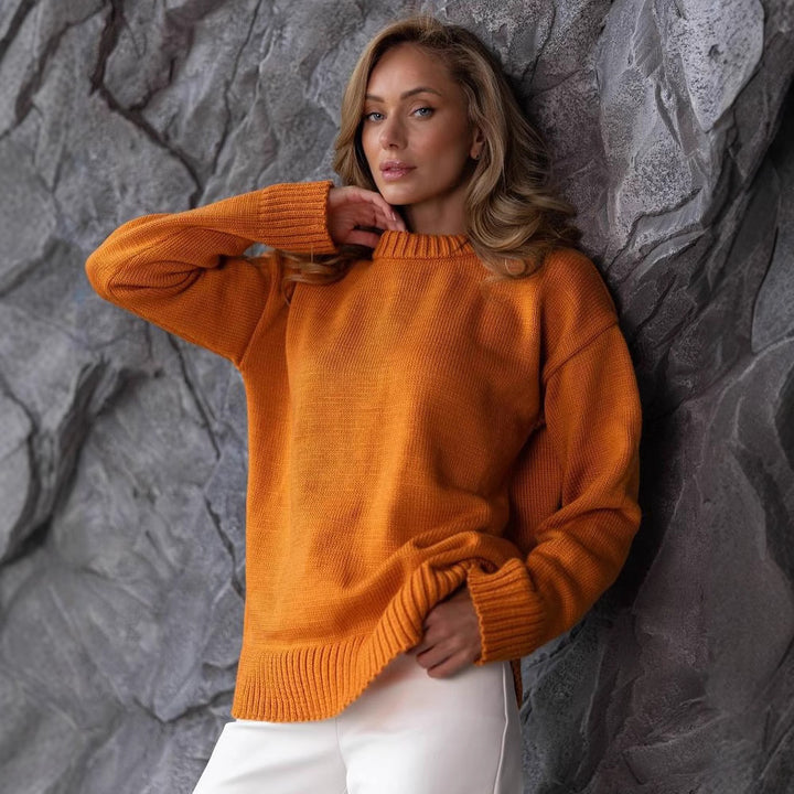 Damen Grobstrickpullover mit weitem Schnitt und Rippbündchen Drune