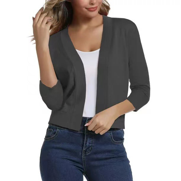 Damen nan offener Kurzcardigan mit dreiviertelärmeln und elastischem Saum Drune