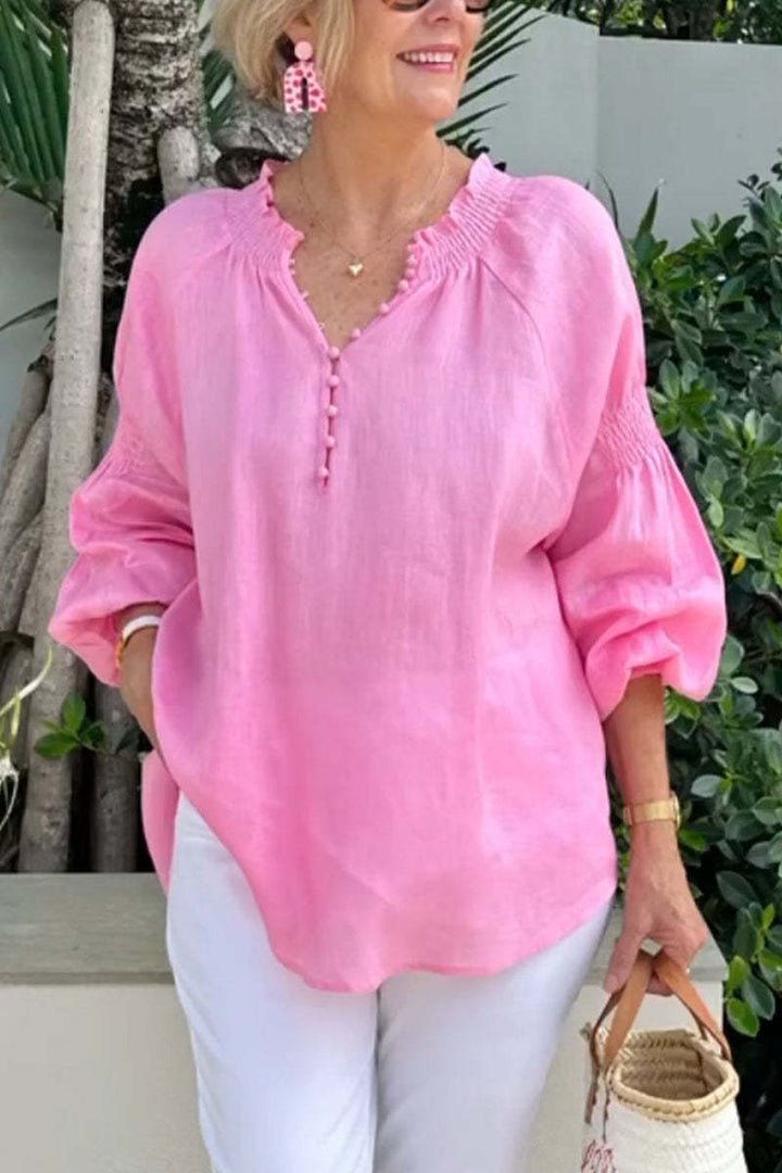 Damen luftige Bluse mit Smock-Ärmeln Drune