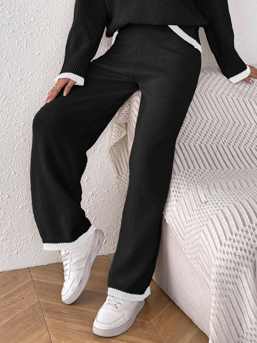 Damen lässige Strickhose mit kontrastierendem Bündchen Drune