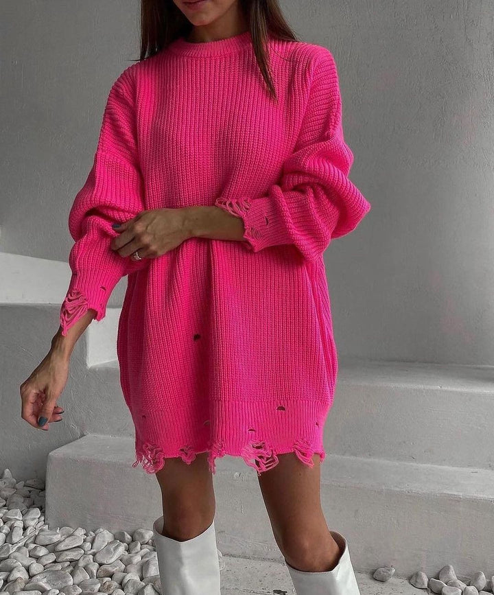 Damen Großer Strickpullover mit distressed Saum Drune