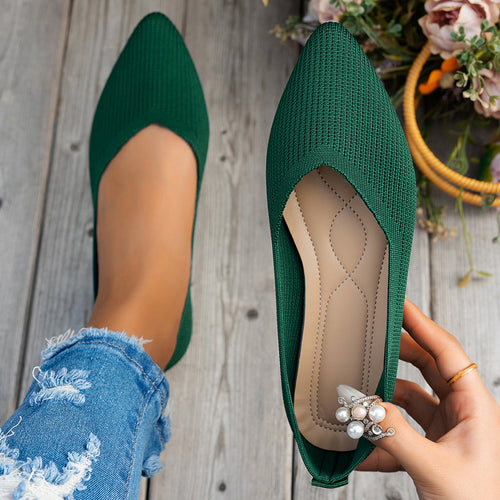 Damen elegante Ballerinas mit tiefem V-Ausschnitt und atmungsaktiver Obermaterialstruktur Drune