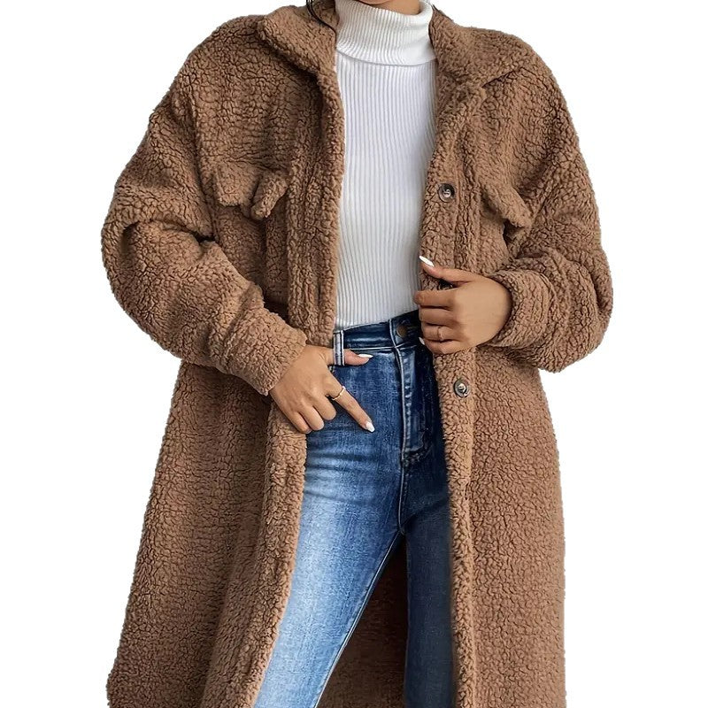 Damen Weiche und gemütliche Teddyjacke im Long-Format Drune