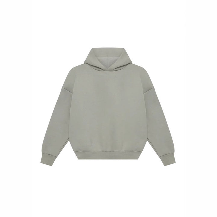 Unisex minimalistischer Kapuzenpullover ohne Kängurutasche mit überschnittener Schulter und geripptem Saum Drune