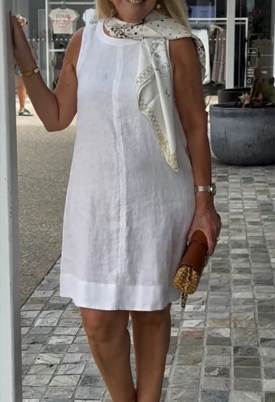 Damen Sommerkleid aus leichtem Leinenstoff mit modischem Halstuch Drune