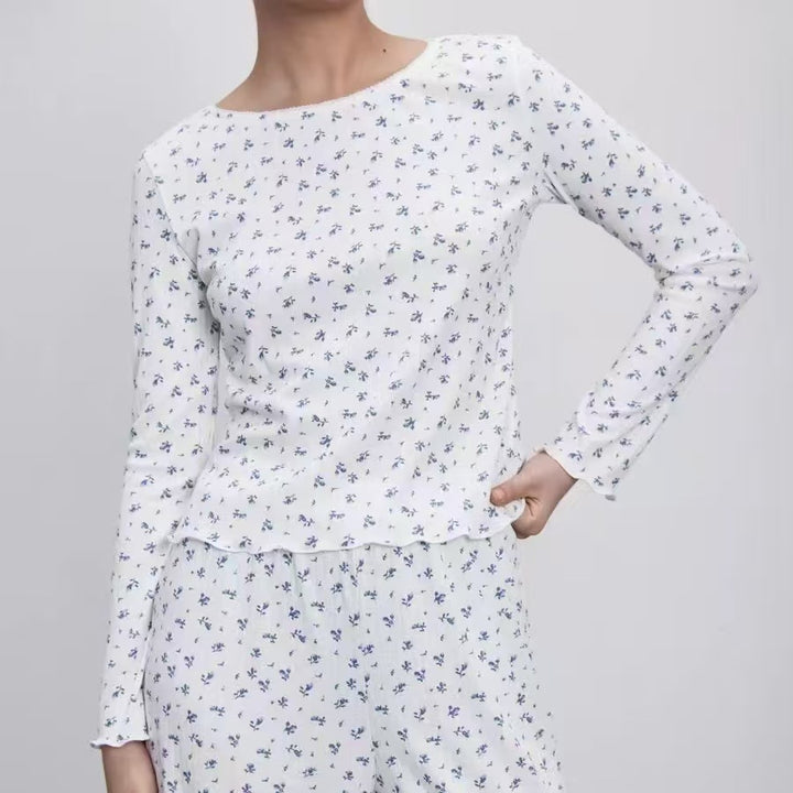 Damen Blumenmuster Langarmbluse Drune